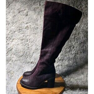 Y2K Born Cady Size 10M Burgundy Leather Checkered Over The Knee Riding Boots